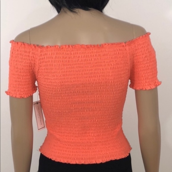 New No Comment Peach Off The Shoulder Crop Top - Picture 5 of 12